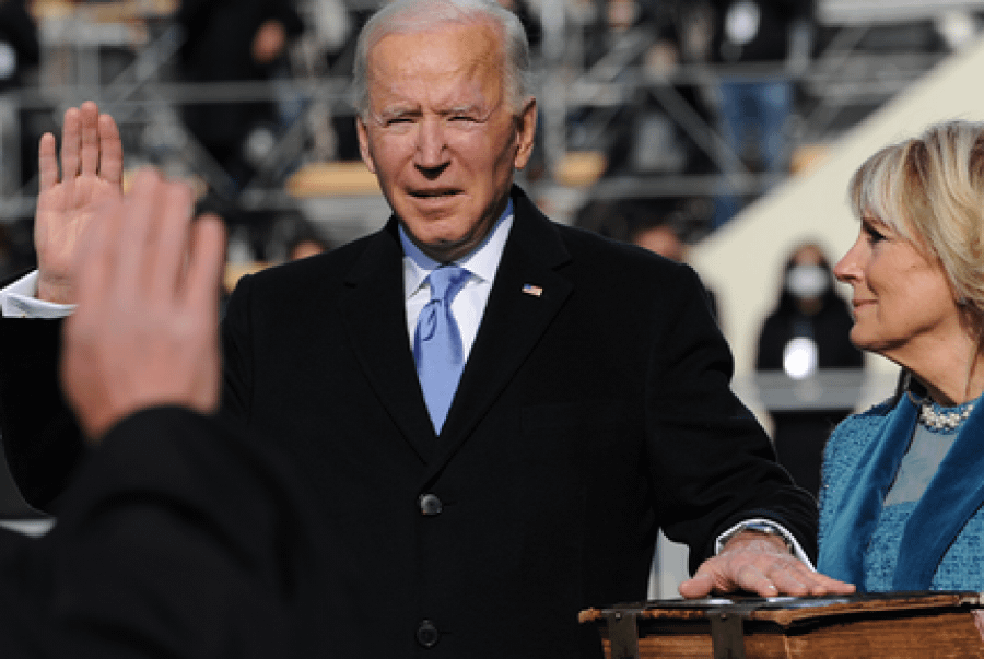 Joe Biden being sworn in as President of the United States during his inauguration on Jan. 20. Beginning arguably the most important part of his presidency, the first 100.